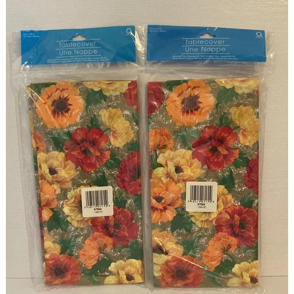 Amscan Floral Poppy Plastic Tablecloth Set of‎ 2 Orange Yellow Red 54x102 57568